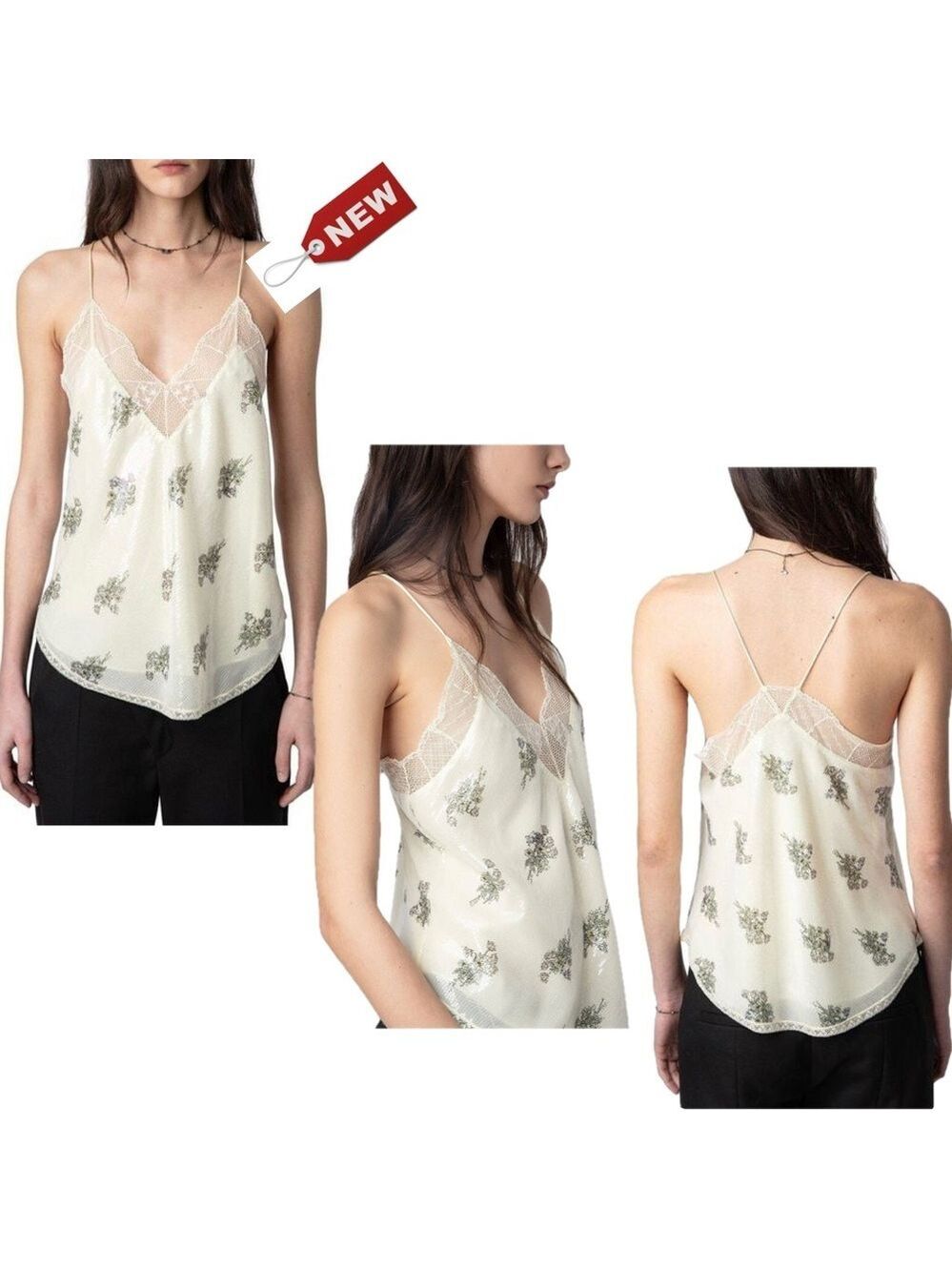 Zadig & Voltaire Women's White Christy Sequins Flowers Floral Print Tank XS NWT
